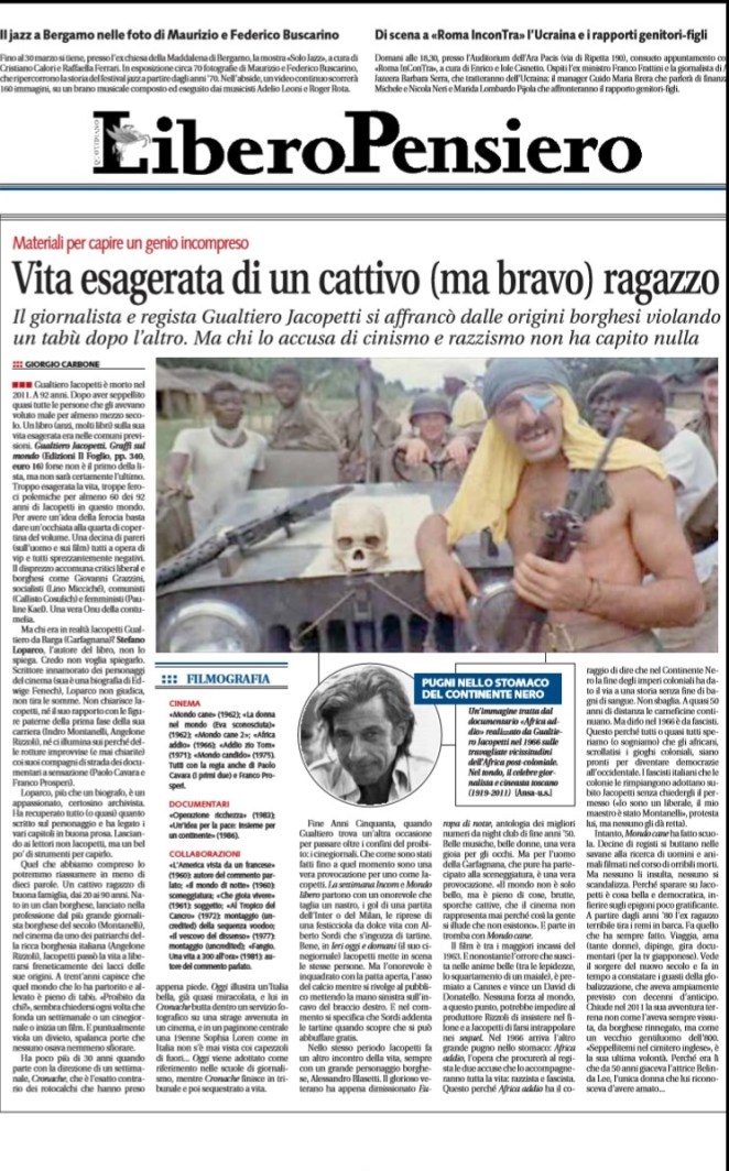 Libero Quotidiano dedica un'intera pagina a 'Gualtiero Jacopetti - Graffi sul mondo'